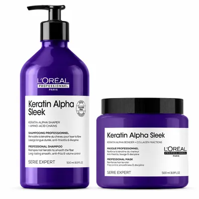 Produktbild von L'Oréal Professionnel Keratin Alpha Sleek Set Shampoo 500 ml & Maske 500 ml