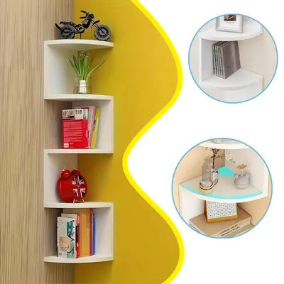 Produktbild von 5‑Ebenen Wand‑Eckregal, Deko‑ und Aufbewahrungsregal für Wohnzimmer, Schlafzimmer, Büro und Küche