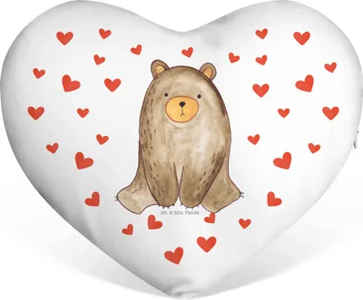 Produktbild von Mr. & Mrs. Panda Sofakissen Bär sitzend - Weiß - Geschenk, Dekokissen, Liebeskissen, Hochzeitskissen, Teddy, Kuschelkissen, Herz Kissen