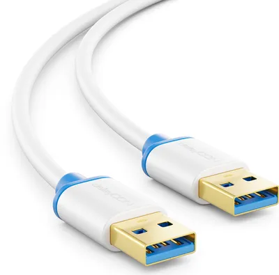 Produktbild von deleyCON 1,5m USB 3.0 Super Speed Kabel - USB A-Stecker zu USB A-Stecker - Übertragungsraten bis zu 5Gbit/s - Weiß/Blau