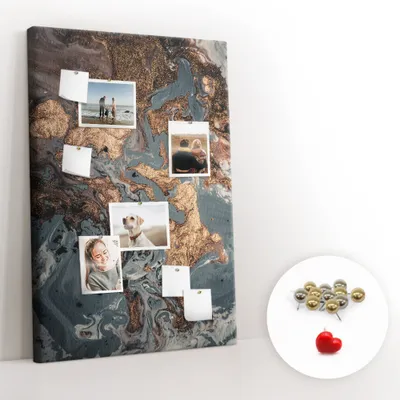 Produktbild von Korkwand mit Reißzwecken – Pinnwand mit Reißzwecken für Fotos und Notizen – 80x120 cm – 100 Stück Metall-Reißzwecken – Marmorkunst