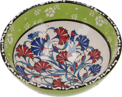 Produktbild von 1 Stk. Orientalische Keramikschüssel, Schale, Müslischale, Handbemalt - Ø 12 cm /Model 30, Grün, Schalen, Schüsseln
