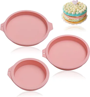 Imagen del producto de Juego de 3 moldes de silicona redondos con revestimiento antiadherente (10 cm, 15 cm, 20 cm), ideales para hornear pasteles