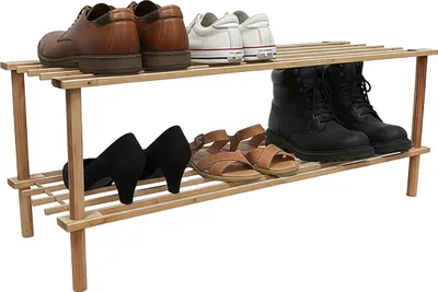 Produktbild von Relaxdays Schuhregal Bambus, 2 Ebenen, für 6 Paar Schuhe, HBT: 29,5 x 74 x 26 cm, Schuhständer mit Gitterablagen, natur