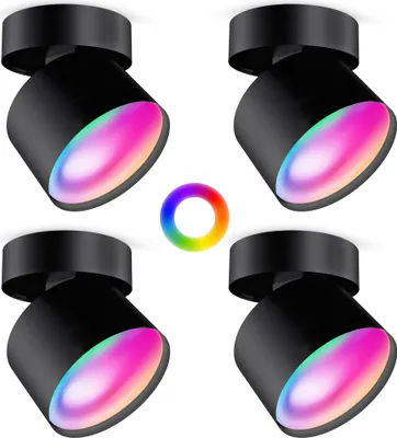 Produktbild von SSC-LUXon 4er Set SAMU Decken Aufbauspot schwarz schwenkbar - mit 4 Smart GX53 LED 6W RGB CCT WLAN - kompatibel mit Alexa, Siri & Google