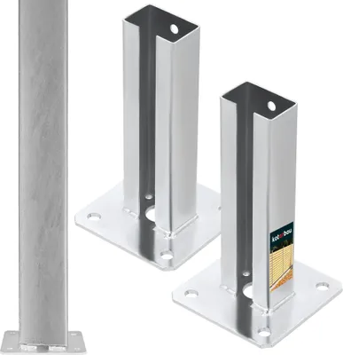 Zdjęcie produktu dla KOTARBAU® Zestaw 2 wsporników slupka 60x40 mm z podstawa ogrodzenia ocynkowana ogniowo Tuleja do przykrecenia Podwójny slupek ogrodzeniowy do przykrecenia