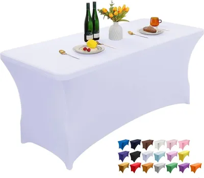 Elastischer Tischbezug 6FT weiß, rechteckig, knitterfest, waschbar, 1 Stück