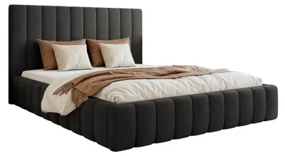 Image de Selsey Fiarro - Lit rembourré 140x200 avec sommier, velours, gris foncé