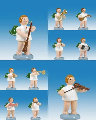 Produktbild von Holzfigur Engelmusikanten 10-teilig ohne Krone Höhe 6cm NEU
