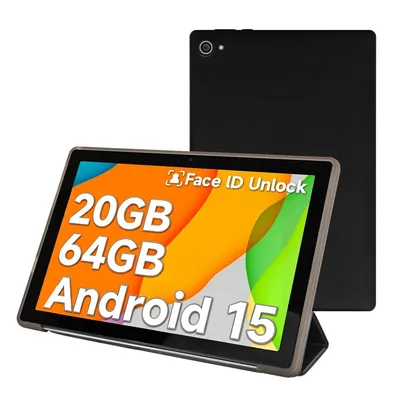 Zdjęcie produktu dla Tablet JENBIZZ, 10,1 cala, 20 GB + 64 GB pamięci, system Android 15, bateria 5000 mAh, certyfikat Widevine L1, procesor ośmiordzeniowy, z etui