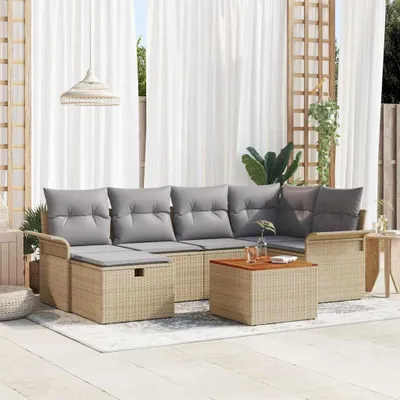 Zdjęcie produktu dla Maison Exclusive - Zestaw mebli ogrodowych, sofa i 6 foteli, kolor beżowy, wykonane z rattanu syntetycznego