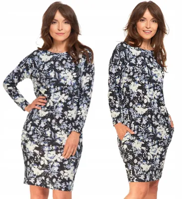 Produktbild von Damen-Bleistiftkleid mit Taschen und lockerem, elegantem Oberteil MORAJ XL PATT1