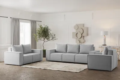 Produktbild von Sofaset Designersofa ESTELLE 3-2-1 in Stoff Opera Velvet Hellgrau
