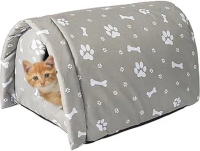 Productafbeelding van Famanu kattenhuis voor buiten - Weerbestendig en warm - Grijs - 54 x 42 x 36 cm