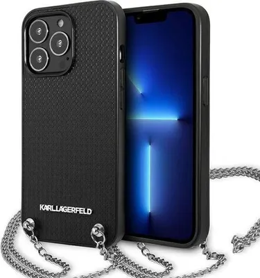 Immagine prodotto di Karl Lagerfeld Klhcp13Lpmk Custodia rigida per Iphone 13 Pro / 13 6,1 in pelle nera con texture e catena