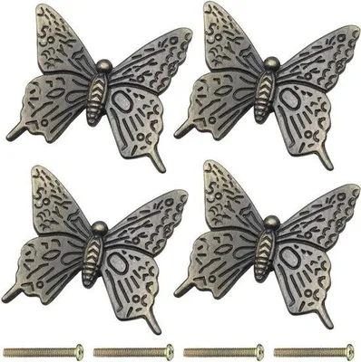 Image de Boutons de porte de placard papillon rétro - Boutons décoratifs en métal - Poignées à tirer - Bronze - Accessoires de cuisine élégants
