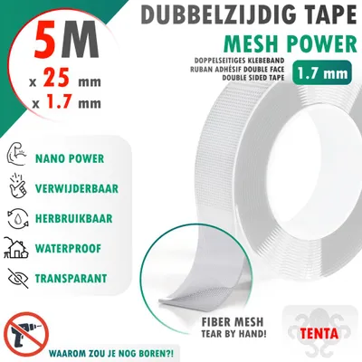 Produktbild von Doppelseitiges Klebeband 5m x 25mm x 1.7mm - TENTA Mesh Power