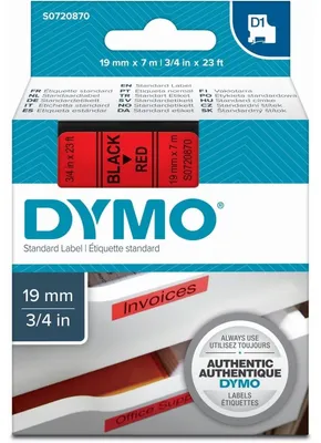 Productafbeelding van Dymo S0720870 Dymo D1 labelband, 19 mm x 7 meter, zwart op rode achtergrond
