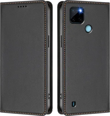 Image de Etui en cuir pour Realme C21Y, étui magnétique en cuirPolyuréthaneavec support Noir