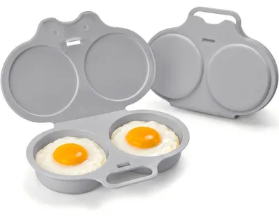 Produktbild von Mikrowellen Eierkocher 2er Set, Eierkocher für Mikrowelle für gekochte Eier und Omelett, schneller Frühstückshelfer für Büro, Studentenwohnung und kleine Küche-Grau