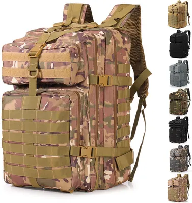 Produktbild von （Dschungeltarnung） Wasserdicht Militärrucksack Taktischer Rucksack 45L Militär Kampfrucksack Armee Rucksack MOLLE Assault Pack Taktischer für Outdoor Wandern Camping Trekking Angeln Jagd