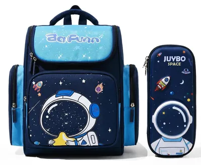 Immagine prodotto di Zaino per ragazzi, adolescenti, età 8-15 anni, set da 3 pezzi, impermeabile, motivo astronauti, colore blu