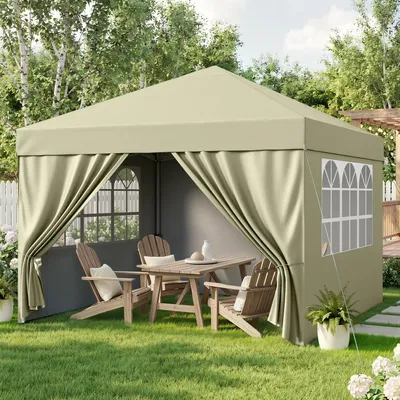 Produktbild von Hawthyhome Faltpavillon 3x3 Wasserdicht mit 4 Seitenteilen Pop-Up Pavillon UV50+ Höhenverstellbar Partyzelt, Beige