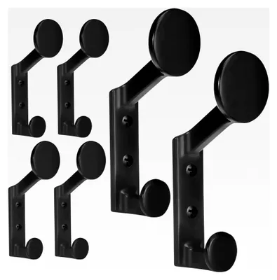 Produktbild von Garderobenhaken Schwarz, 6 Stück, Kleiderhaken für die Wand, Schraubhaken für Flurgarderobe, Jackenhalter, Handtuchhaken, Schals, Rucksäcke