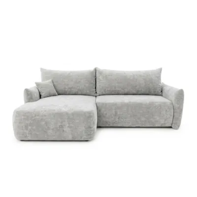 Produktbild von Ecksofa MELIO, Sofa L-Form mit Schlaffunktion, Eckcouch mit Bettkasten und Stauraum, für Wohnzimmer und Gästezimmer, Chenille, Links Hellgrau