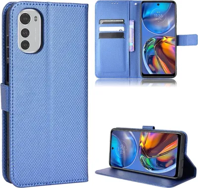 Image de Coque König Design compatible avec le Motorola Moto E32, en simili cuir, pour téléphone portable - Étui de téléphone, couleur bleue