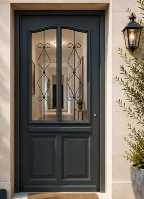 Immagine prodotto di Porta d'ingresso in legno con vetrata Sandro grigio antracite, H.215xL.90 cm, lato tavolo P, sinistra, GD MENUISERIES