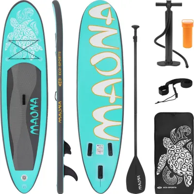Produktbild von ECD Germany Aufblasbares Stand Up Paddle Board Maona, 308x78x10 cm, Türkis, PVC, bis 120kg, Pumpe Tragetasche Zubehör