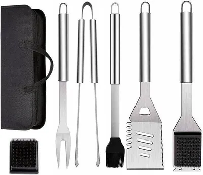 Image de Set de 7 ustensiles de barbecue en acier inoxydable avec sac de transport