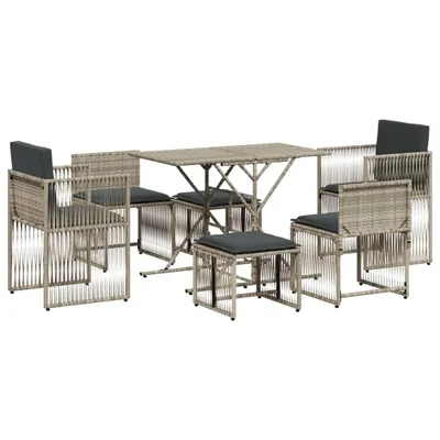 Produktbild von 7-tlg. Garten-Essgruppe mit Kissen Hellgrau Poly Rattan