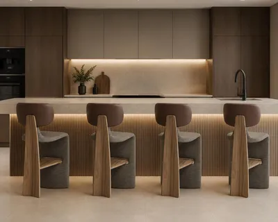 Immagine prodotto di Set di sgabelli da bar, stile moderno, grigio, marrone, legno, eleganti, comodi e confortevoli