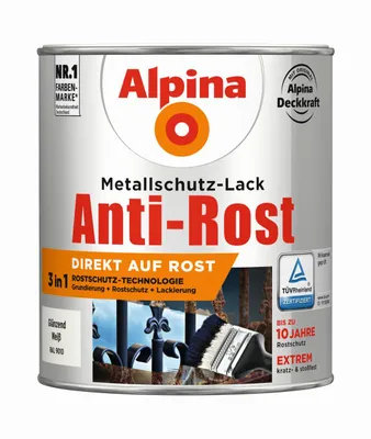 Produktbild von Alpina Metallschutz-Lack Anti-Rost 750 ml weiß glänzend