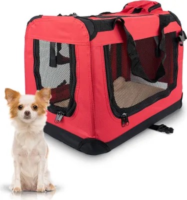 Produktbild von Mobiclinic, Hundebox, Balú, , Transportbox Katze, Transportbox Hund, Faltbar, Atmungsaktiv, Größe S, Unterstützt bis zu 8 kg, 50x34x36cm, Rot