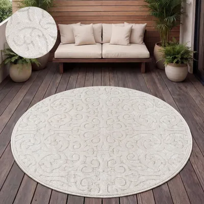 Image de Tapis d'extérieur Résistant aux intempéries Balcon Salon Scandinave Boho Unicolore Taille 200 cm Rond