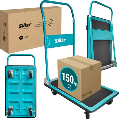 Image de Chariot de transport pliable Sillar jusqu'à 150 kg – Chariot à plate-forme à 4 roues avec plate-forme antidérapante en PVC