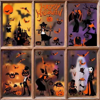 Produktbild von Famanu Halloween Fensteraufkleber 9 Bögen mit Kürbissen, Spinnen und Fledermäusen - Mehrfarbig