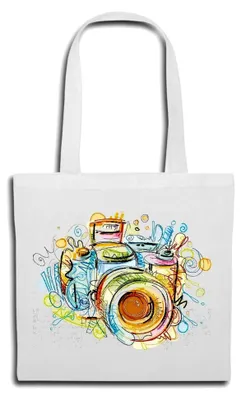 Produktbild von Fotoapparat Digitalkamera Vintage Fotografie Fotomodell Retro Kamera Fotograf Fotostudio Unterwasserkamera Spiegelreflexkamera Stoffbeutel Baumwolltasche Shopper Umhängebeutel 38x42cm lange Farbe Weiß