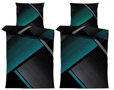 Produktbild von 4 teilig Winter Bettwäsche 135x200 cm geometrisch grafisch petrol Flausch Fleece
