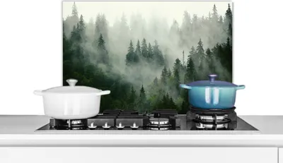 Produktbild von KitchenYeah®  Spritzschutz Küche - Küchenrückwand - Wandschutz für Herd und Spüle - Wald - Nebel - Bäume - Natur 60x40 - Alu-Dibond (Alternative zum Spritzschutz aus Glas) - Hitzebeständig - Herdsprit