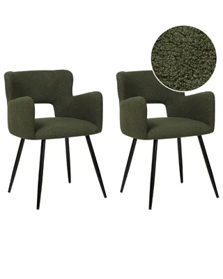 Produktbild von BELIANI Esszimmerstuhl 2er Set Dunkelgrün Bouclé Stoffbezug mit Hohen Armlehnen Schwarzen Beinen aus Metall Modern Wohnzimmer Esszimmer Küche Möbel