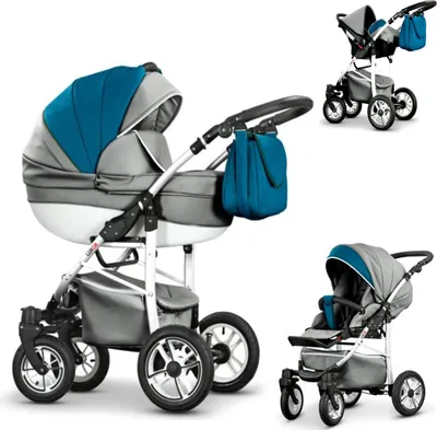 Produktbild von Kinderwagen-Set Craft Eco 4 in 1 in Grau-Petrol-Weiß - 16 Teile - in 16 Farben erhältlich