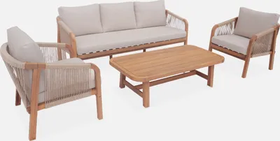 Produktbild von sweeek - Gartenlounge-Set aus Holz mit Seilbespannung für 5 Personen - Beige