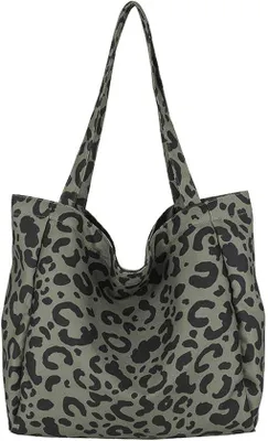 Produktbild von Ibenzoa® Große Canvas-Schultertasche mit grünem Leopardenprint, geräumig mit praktischem Innenfach – Alltags-, Reise- & Arbeitstasche