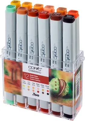 Obrázek produktu pro Lihové fixy COPIC Classic oboustranné Fine & Chisel 12ks, podzimní tóny