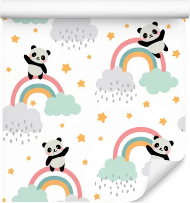 Produktbild von 10m VLIES TAPETE Rolle Kinderzimmer Pandas Regenbogen Wolken Sterne XXL