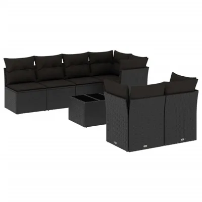 Produktbild von vidaXL 8-tlg. Garten-Sofagarnitur mit Kissen Schwarz Poly Rattan